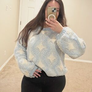 Grey Bandit- Cozy Blue Star Pattern Plush Sweater/ Size M